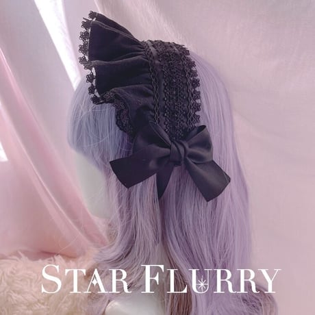 ロリータ ボンネット クラロリ ゴスロリ 帽子 リボン スター 星 レディース ブラック ゴールドレース 薔薇 フリル
