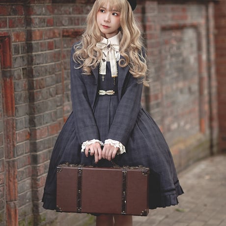 ロリィタ 秋冬 制服 学園風 チェック柄 ジャンパースカート ワンピース ドレス JK 学園 かわいい 清楚 ゴスロリ