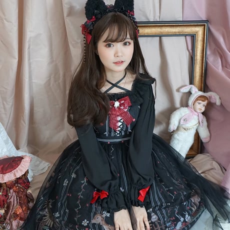 ロリータ ワンピース ジャンパースカート 森の国の物語 夏 ロリィタ ゴスロリ かわいい 可愛い  レースアップ  リボン