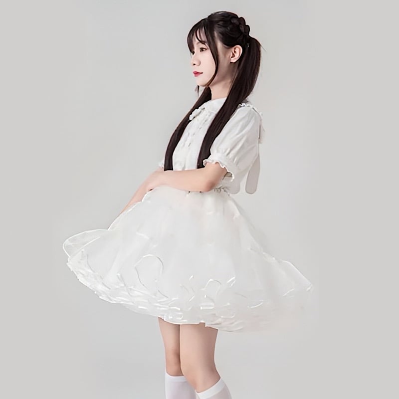 Alice Doll スーパーボリューム パニエ 65cm 白 ホワイト パニエ ボリュームアップ 膝丈 ミディアム丈 丈45cm フリルいっぱい