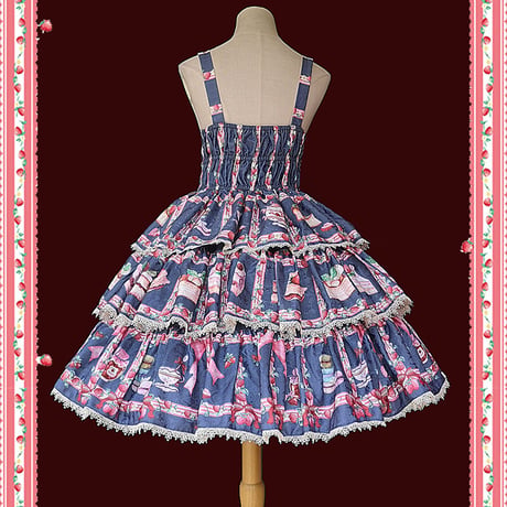 Lolita ロリータ ジャンパースカート ワンピース ドレス プリント イチゴ柄