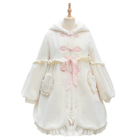 ロリータ コート レディース 冬 ロリィタ 起毛 暖か モコモコ フード 兎耳 かわいい  ゆるカワイイ 甘ロリ