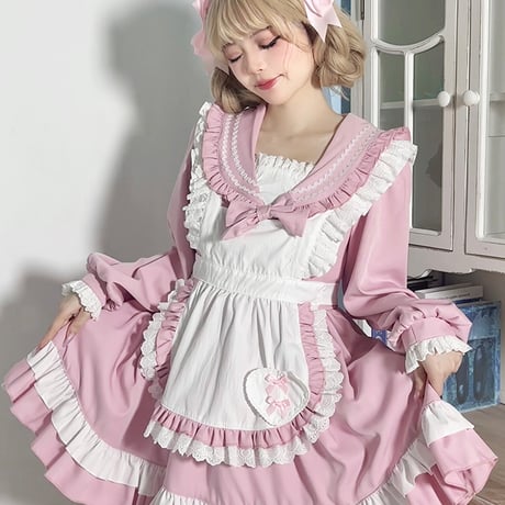 メイド服 セーラー ワンピース セーラー服 メイド 制服 ロリータ ドレス エプロン ゴスロリ 甘ロリ