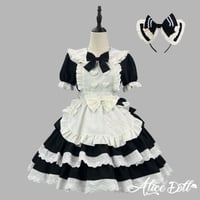 クラシカル メイド服 ワンピース エプロン カチューシャ付き 半袖 ドレス ロリータ ゴスロリ 甘ロリ