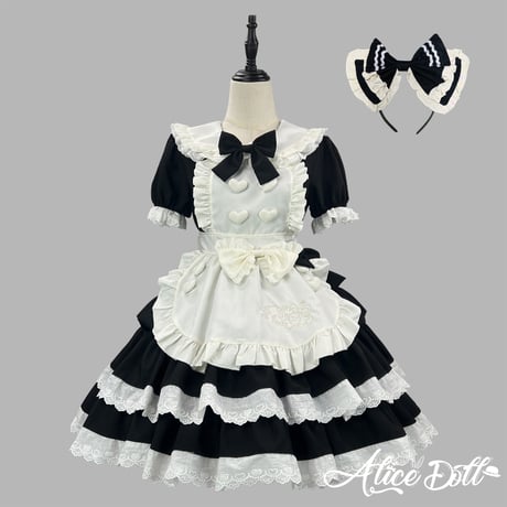クラシカル メイド服 ワンピース エプロン カチューシャ付き 半袖 ドレス ロリータ ゴスロリ 甘ロリ