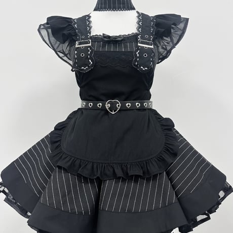 メイド服 セット レディース ゴスロリ 大人かわいい モノトーン ストライプ ミニ丈 コスプレ 制服風