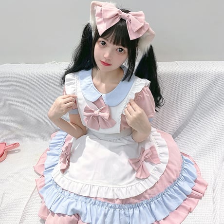 メイド服 エプロン コスプレ 甘ロリータ 3点セット 半袖 長袖 かわいい カチューシャ ロリータ ワンピース メイド
