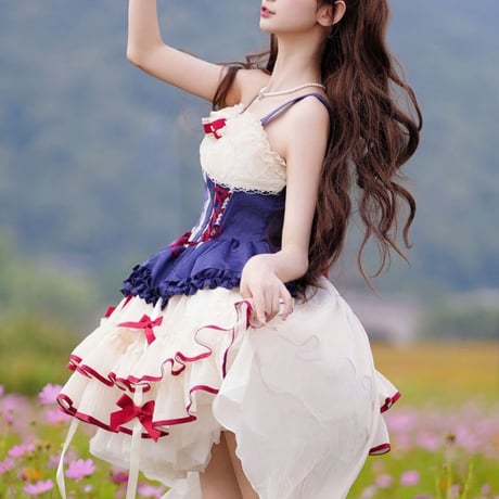 新作 ゆめかわいい ロリータ ドレス ミニ丈 ジャンパースカート ジャンスカ ダンス 姫様 ゴージャス