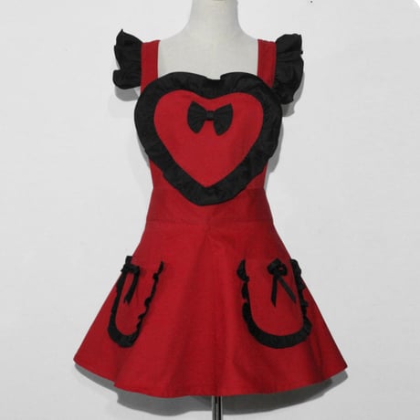 エプロン メイド ロリータ ポケット付き ハート リボン フリル 可愛い コスプレ