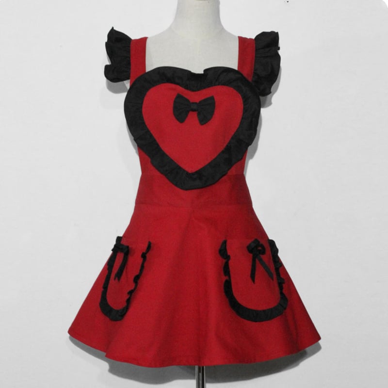 エプロン メイド ロリータ ポケット付き ハート リボン フリル 可愛い