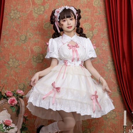 中華ロリータ ワンピース ドレス 半袖 メイド服 ゴスロリ チャイナ服 ゆめかわいい ゴシックロリータ 天使 小悪魔 中華風