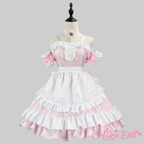メイド服 かわいい オフショル風 ノースリーブ ワンピース ドレス エプロン カチューシャ ロリータ セクシー