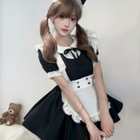 クラシカル メイド服 ワンピース エプロン 猫耳カチューシャ付き セット コスプレ衣装 ロリータ風