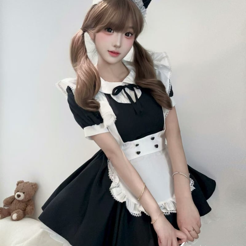 猫耳 メイド服 可愛い コスプレ衣装 5点セット メイド エプロン 大人