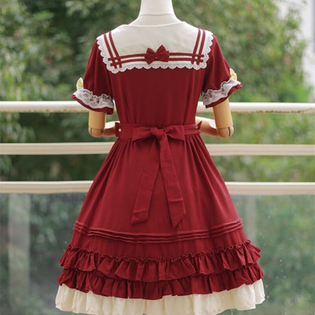 ロリータ ワンピース セーラー服 半袖 長袖 制服 コスプレ 日常 レディース  4色