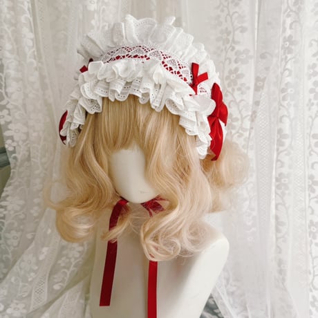 即納 ヘアアクセサリー ヘッドドレス ゴスロリ ゴシック ロリータ　黒ロリ ワインレッド Lolita 髪飾り