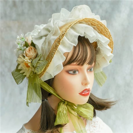 ロリータ ヘッドドレス ボンネット 帽子 花 コサージュ ヘッドアクセサリー カントリー