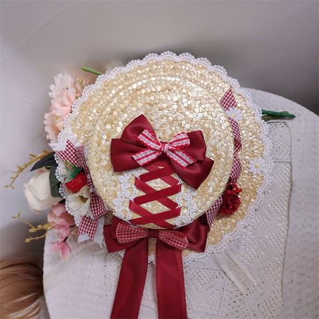 甘ロリータ 麦わら帽子 カンカン帽 春夏 ハンドメイド 日焼け防止 森ガール レディース 海 ビーチ