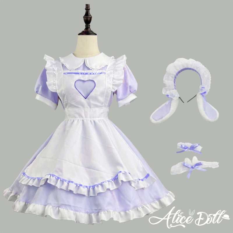 ロリータ メイド服 セット ゆめかわいい うさ耳 ハート ワンピース