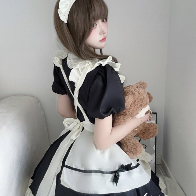 クラシカル メイド服 ワンピース Lolita エプロン カチューシャ 付け袖