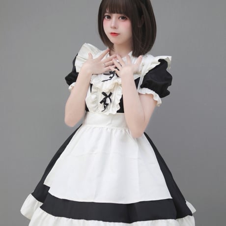 コスプレ メイド服 メイド ゆめかわいい ワンピース エプロン カチューシャ 3点セット 半袖 ミニ丈