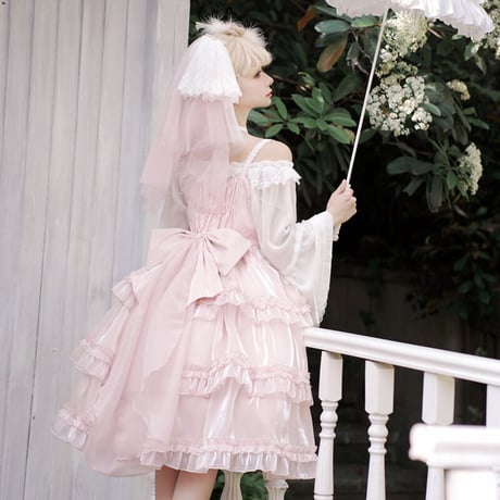 ロリータ ワンピース Lolita ジャンパースカート ドレス ノースリーブ 可愛い フリル 春夏 クラロリ 姫ロリ