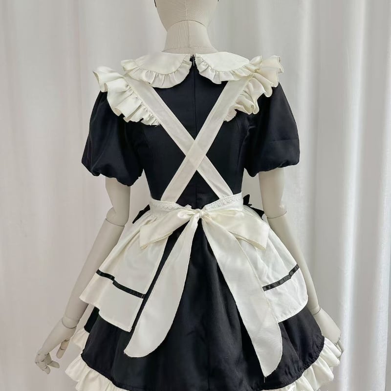 クラシカル メイド服 ワンピース Lolita エプロン カチューシャ 付け袖