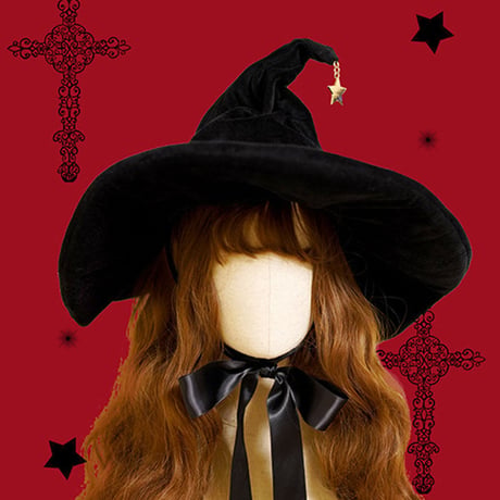 コスプレ とんがりハット 帽子 ゴスロリ ハロウィン ロリータ レディース 魔女 小悪魔 金の星飾り