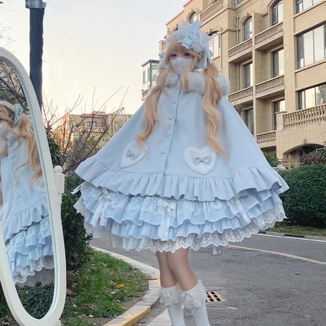 ロリータ 姫系 ケープコート マント ポンチョ コート アウター リボン うさみみ フード付き ファーケープ