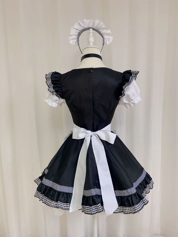 コスプレ 衣装 メイド服 ワンピース エプロン カチューシャ付き セット 