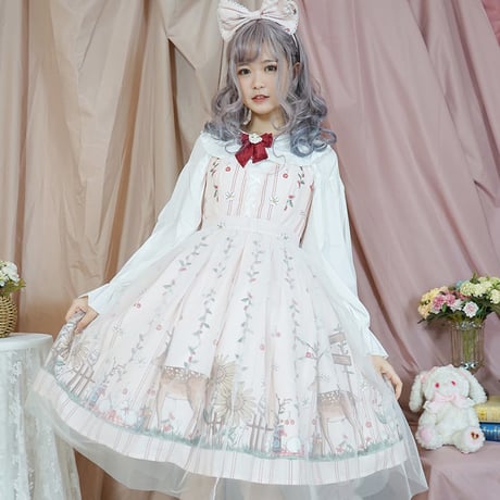 ロリータ ワンピース ジャンパースカート 森の国の物語 夏 ロリィタ ゴスロリ かわいい 可愛い  レースアップ  リボン