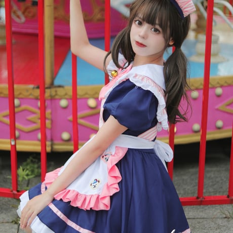 メイド服 メイド ワンピース エプロン カチューシャ 猫の肉球 ストライプ 半袖 ミニ丈 コスプレ ドレス