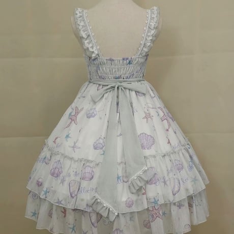 ロリータ ジャンパースカート ワンピース ロリィタ JSK 貝殻 ヒトデ プリント ハイウエスト 光沢 かわいい