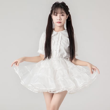 日常ボリューム パニエ ミニ丈 ロリータ ホワイト ブラック 35cm丈 ショート丈 オーガンジー ボリュームアップ