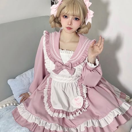 メイド服 セーラー ワンピース セーラー服 メイド 制服 ロリータ ドレス エプロン ゴスロリ 甘ロリ