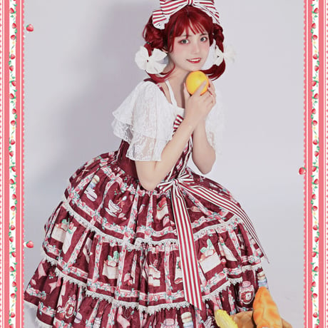 Lolita ロリータ ジャンパースカート ワンピース ドレス プリント イチゴ柄