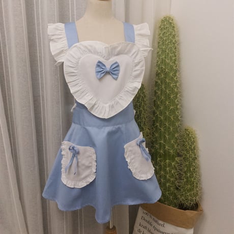 エプロン メイド ロリータ ポケット付き ハート リボン フリル 可愛い コスプレ