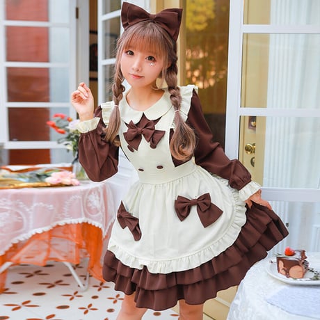 メイド服 エプロン コスプレ 甘ロリータ 3点セット 半袖 長袖 かわいい カチューシャ ロリータ ワンピース メイド