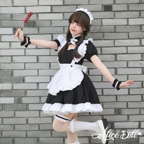 チャイナ風 メイド服 チャイナドレス 露出 ワンピース エプロン セット セクシー レディース 衣装