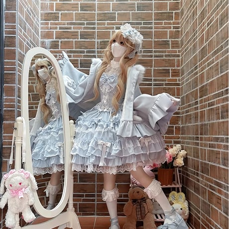 ロリータ 姫系 ケープコート マント ポンチョ コート アウター リボン うさみみ フード付き ファーケープ