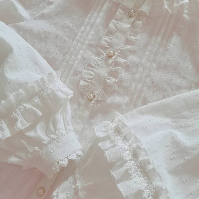 ロリータ ブラウス 春秋 長袖 Lolita ゴスロリ ボリューム袖 ホワイト