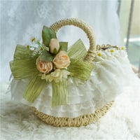 ロリ―タ かごバッグ レース 花 フラワー ポーチ 草編みバッグ 可愛い 小さめ 人気 ハンドバック レディース 春 夏
