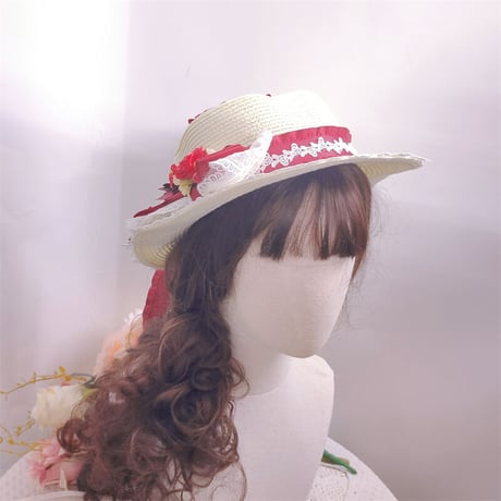 甘ロリータ 麦わら帽子 カンカン帽 春夏 ハンドメイド 日焼け防止 森ガール レディース 海 ビーチ