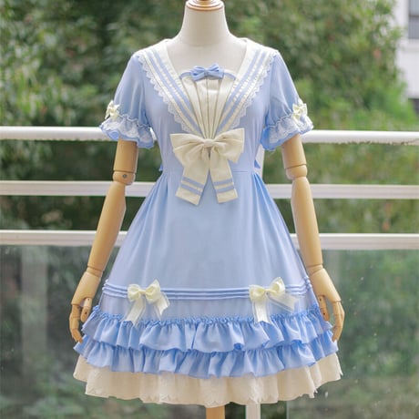 ロリータ ワンピース セーラー服 半袖 長袖 制服 コスプレ 日常 レディース  4色