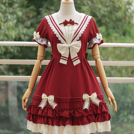 ロリータ ワンピース セーラー服 半袖 長袖 制服 コスプレ 日常 レディース  4色