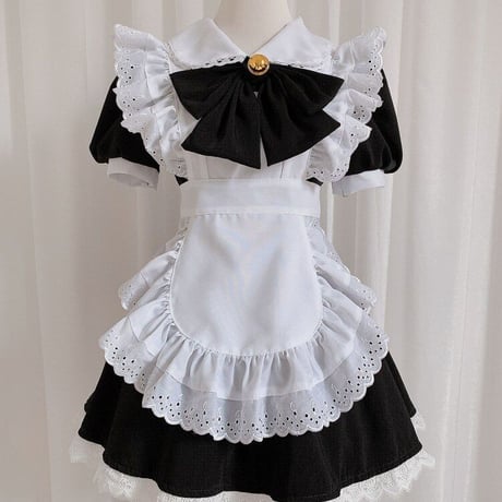 メイド服 ワンピース レース ヘアドレス付き 半袖 ゴスロリ ゴシックロリータ コスプレ ふんわり かわいい