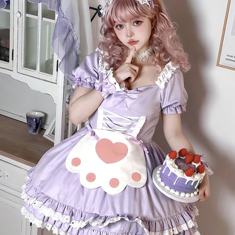 メイド服 猫耳メイド ワンピース エプロン ヘッドドレス 豪華セット 半袖 ミニ丈 可愛い 萌え 肉球 セクシー