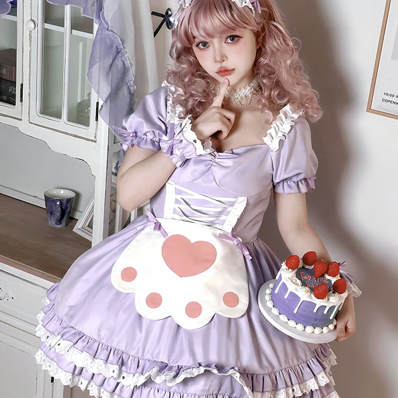 メイド服 猫耳メイド ワンピース エプロン ヘッドドレス 豪華セット 