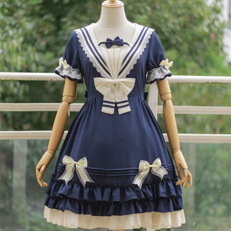 ロリータ ワンピース セーラー服 半袖 長袖 制服 コスプレ 日常 レディース  4色