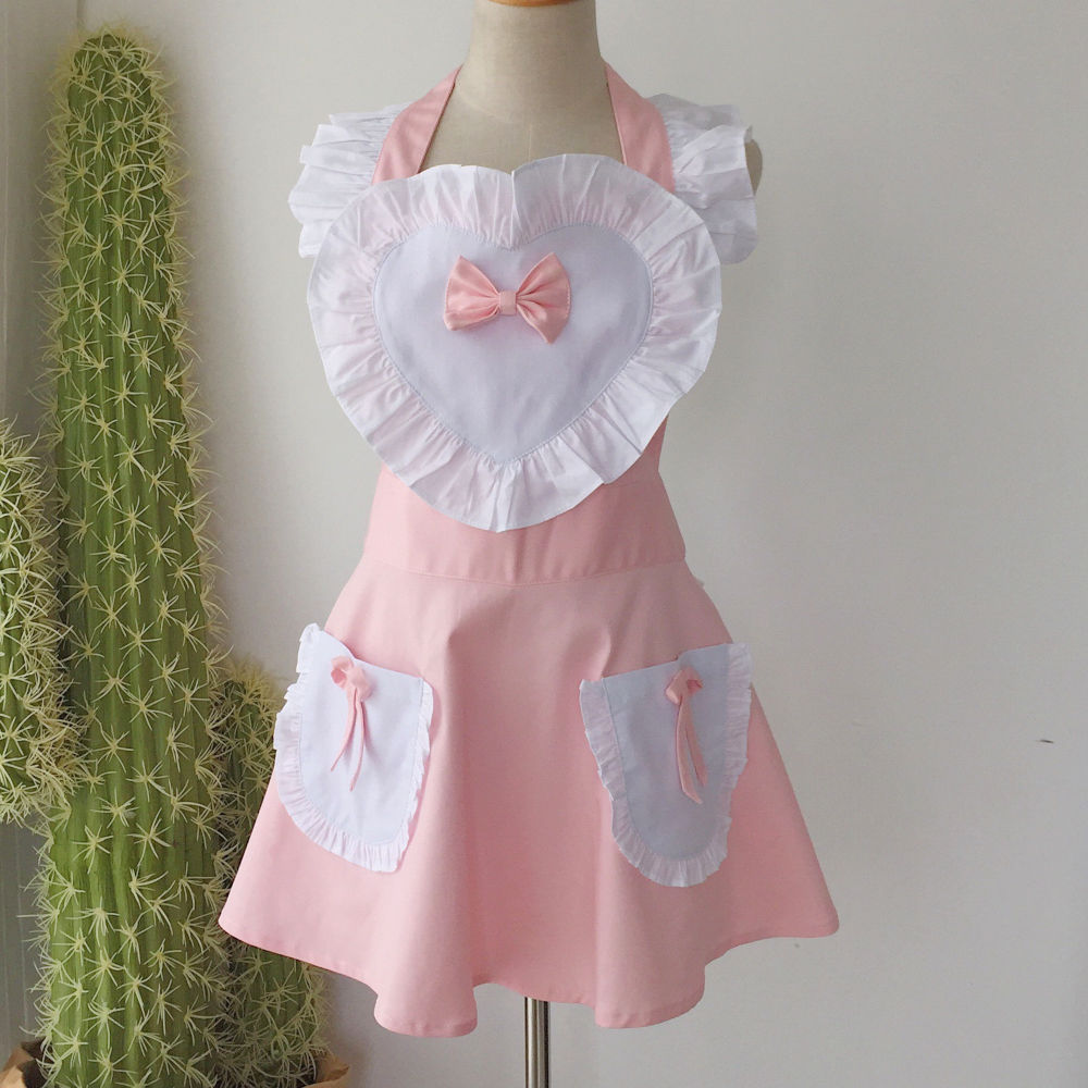 エプロン メイド ロリータ ポケット付き ハート リボン フリル 可愛い